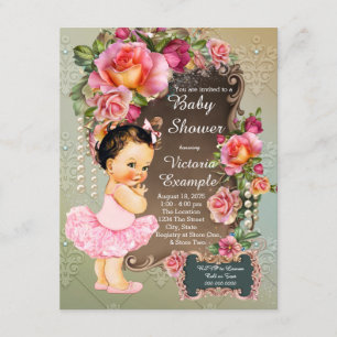 Invitation Fête bébé Rose Perle Tutu Rose