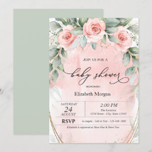 Invitation Fête bébé roses rose poudré