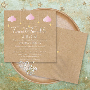Invitation Fête bébé scintillante rose Twinkle Twinkle Little