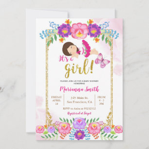 Invitation Fête bébé thème papillon floral mexicain 