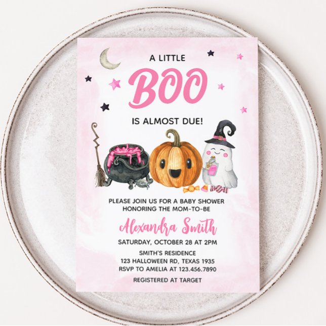 Invitation Fête bébé: un peu de rose (Girl Ghost Halloween Baby Shower Invitation)