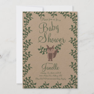 Invitation Fête bébé verdure renard de la forêt rustique 