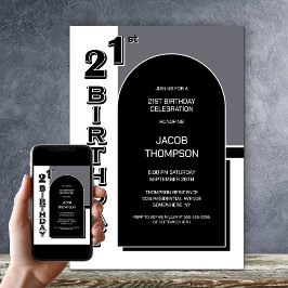 Invitation Fête Black Arch 21e anniversaire moderne
