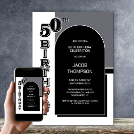 Invitation Fête Black Arch 50e anniversaire moderne