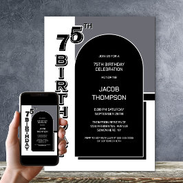 Invitation Fête Black Arch 75e anniversaire moderne