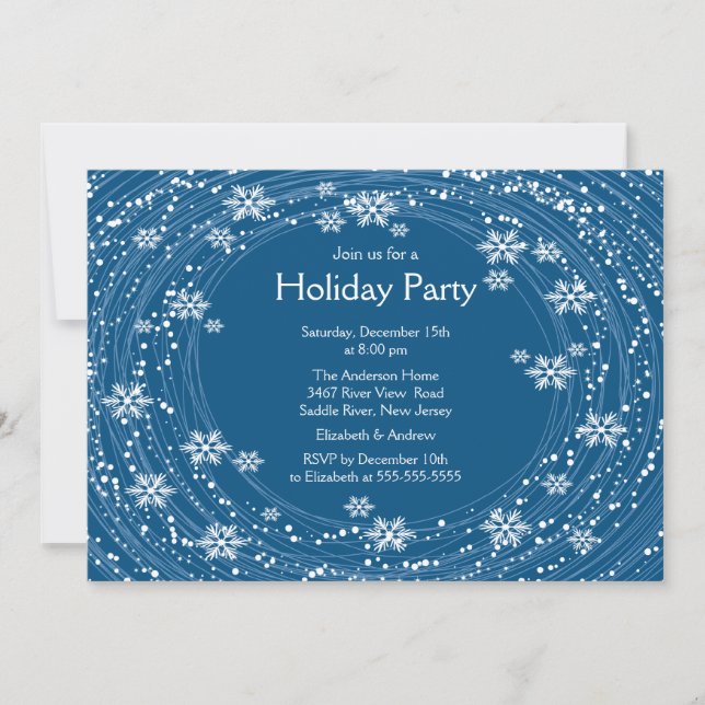 Invitation Fête bleue de Swirl Snowflakes (Devant)