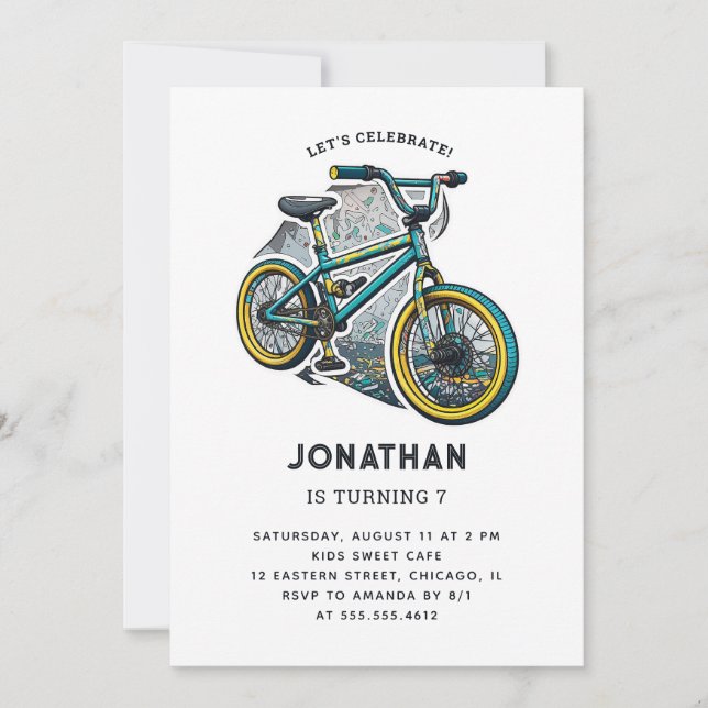 Invitation Fête BMX Vélo Enfants. Fête de l'aventure de cours (Devant)