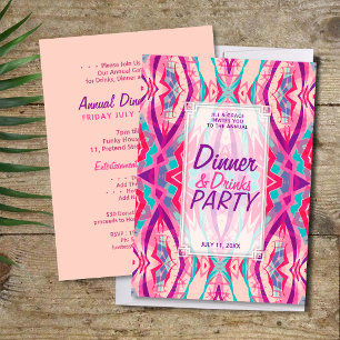 Invitation Fête Boho Chic Boissons Dîner Rose Violet Aqua