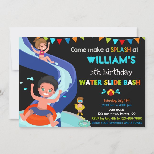 Invitation Fête Boy Pool pour anniversaire de toboggan (Devant)