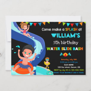 Invitation Fête Boy Pool pour anniversaire de toboggan