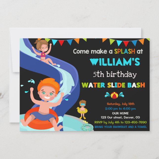 Invitation Fête Boy Pool pour anniversaire de toboggan (Devant)