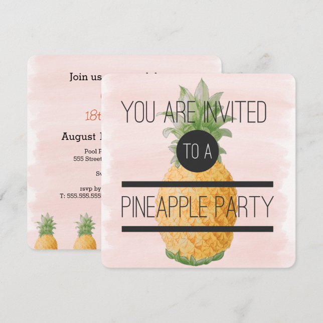 Invitation Fête branchée et amusante de l'ananas (Devant / Derrière)