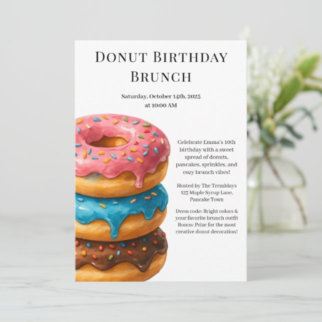 Invitation Fête Brunch Anniversaire | Pancakes & Donuts (Debout devant)