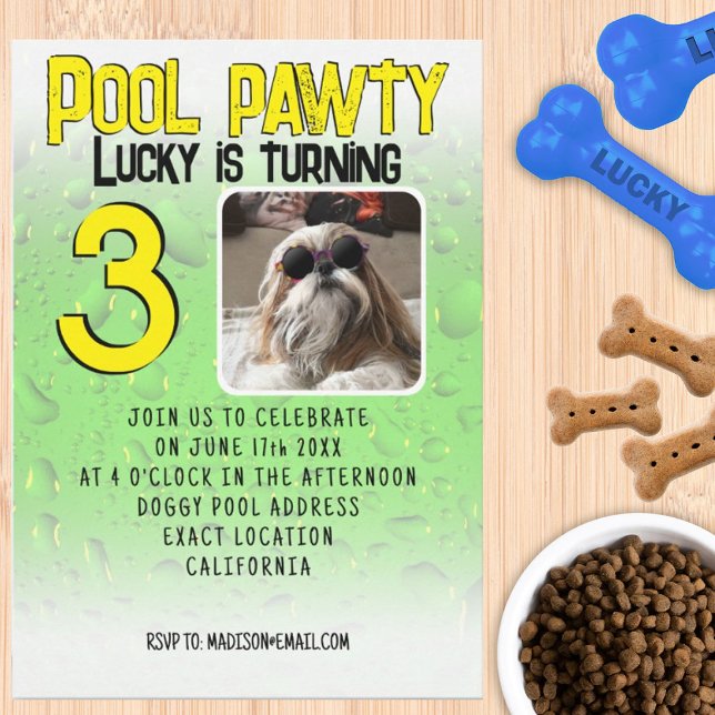 Invitation Fête canine à la piscine avec photo personnalisée  (Créateur téléchargé)