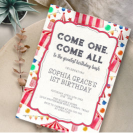 Invitation Fête Carnaval Pink Circus Girl 1er anniversaire