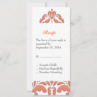 Invitation Fête Chaleureuse Corail et Damas Cœur Blanc