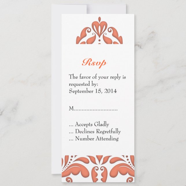 Invitation Fête Chaleureuse Corail et Damas Cœur Blanc (Devant)