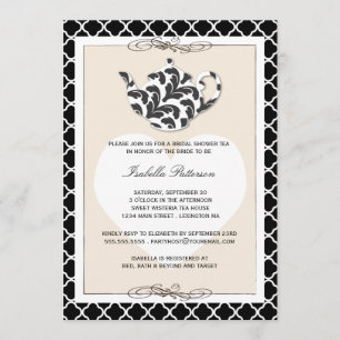 Invitation Fête Chic Black Tan Teapot Fête de l'mariée Tea Pa
