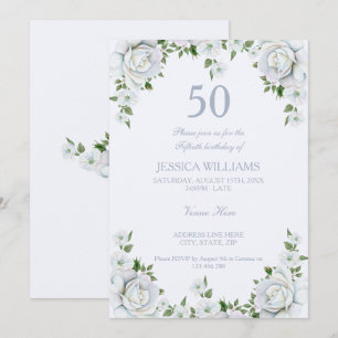Invitation Fête chic rose bordure florale 50e anniversaire