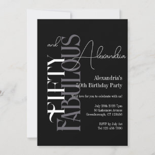 Invitation Fête Cinquante et Fabuleuse Noir Gris Blanc