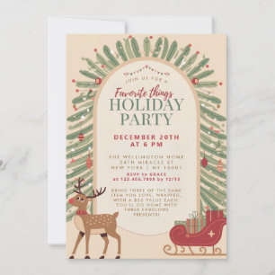 Invitation Fête classique de Noël avec un traîneau et des ren