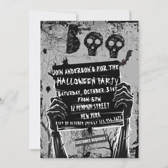 Invitation Fête Classique D'Halloween Noir Et Blanc (Devant)