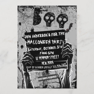 Invitation Fête Classique D'Halloween Noir Et Blanc