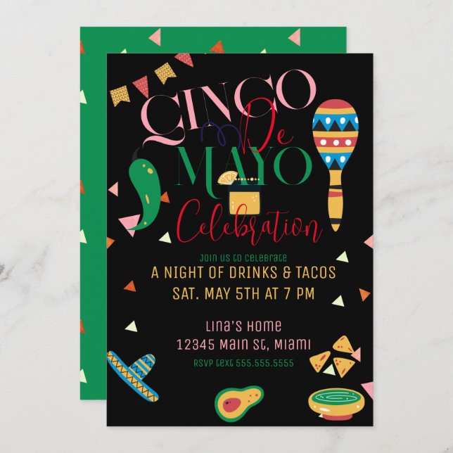Invitation Fête Colorée Cinco De Mayo Tacos Célébration B (Devant / Derrière)