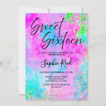 Fête Colorée Néon Aquarelle Sweet Sixteen