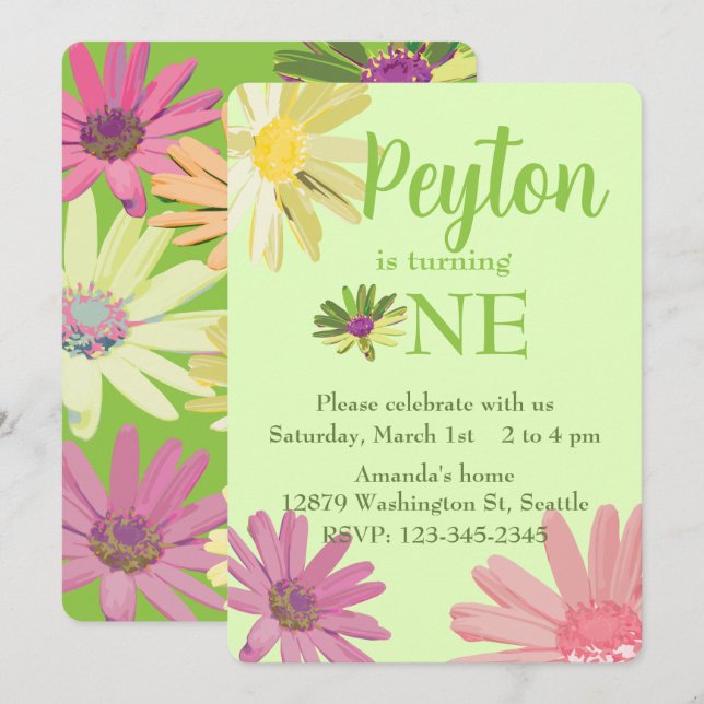 Invitation Fête colorée Premier anniversaire (Devant / Derrière)