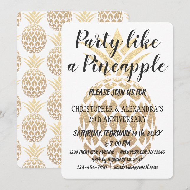 Invitation Fête comme un ananas 25e anniversaire de Mariage (Devant / Derrière)