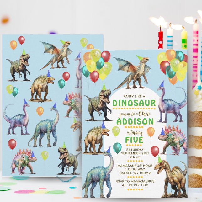 Invitation Fête Comme Un Dinosaure Amusants & Ballons Mignons (Party Like a Dinosaur Fun & Cute Birthday)