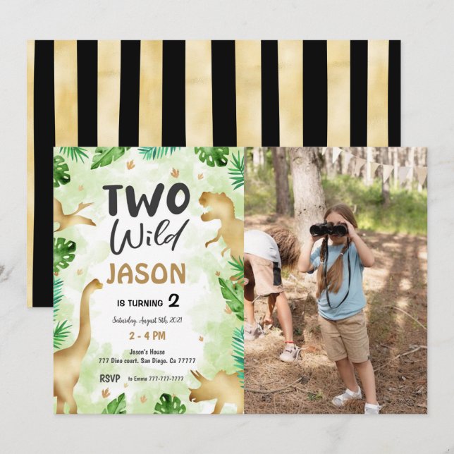 Invitation Fête Comme Un Dinosaure, Dinosaure Photo Anniversa (Devant / Derrière)