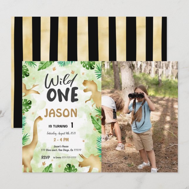 Invitation Fête Comme Un Dinosaure, Photo Anniversaire (Devant / Derrière)