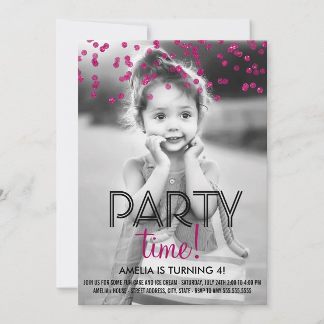 Invitation Fête Confetti Heure Photo Anniversaire Fête Invita (Devant)