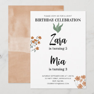 Invitation Fête conjointe double anniversaire aquarelle Boho