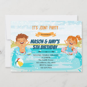 Invitation Fête conjointe garçon fille piscine d'hiver