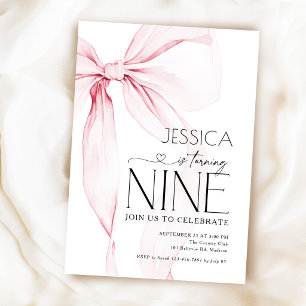 Invitation Fête Coquette Ruban Rose 9e Anniversaire