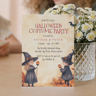 Invitation Fête Costume De Sorcière Et Fille Halloween
