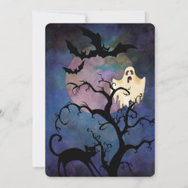 Invitation Fête Costume d'Halloween, Lune & Fantôme