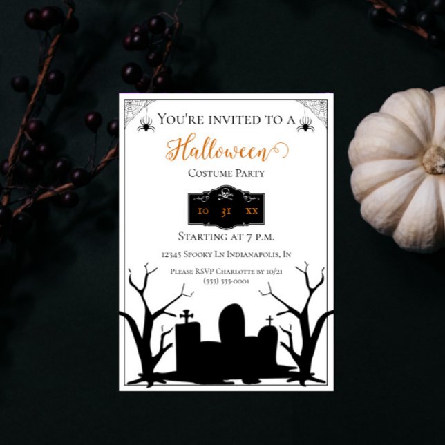 Invitation Fête Costume éffrayante d'Halloween du cimetière (Graveyard Halloween Costume Party Invite)