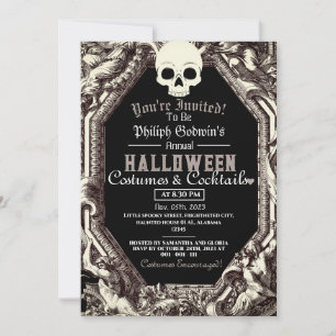 Invitation Fête Costume Halloween Dark Gothic Chic Vintage