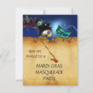 Invitation FÊTE COSTUMÉE DU MARDI GRAS, orange bleu