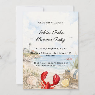 Invitation Fête côtière de cuisson du homard sur la plage