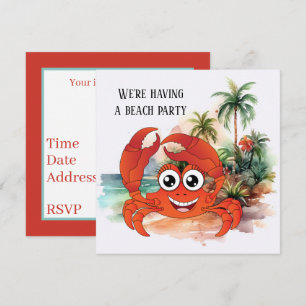 Invitation fête crabe de plage mignon