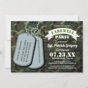 Invitation Fête d'adieu de Soldat en Camouflage Étiquettes de