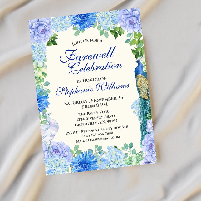 Invitation Fête d'adieu Florale Bleue pour femmes (Créateur téléchargé)