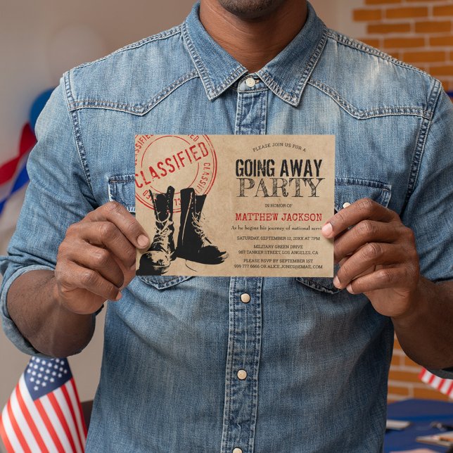 Invitation Fête d'adieu militaire rustique | Adieu (Créateur téléchargé)