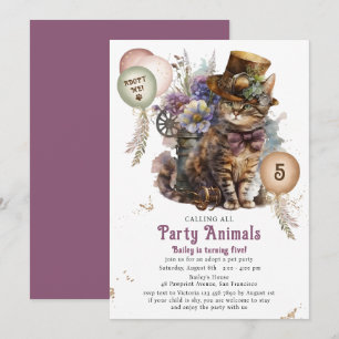 Invitation Fête d'adoption de chaton Steampunk pour 5 ans