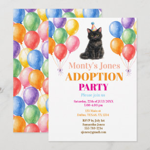 Invitation Fête d'adoption Jour de prise Chat noir Animal de